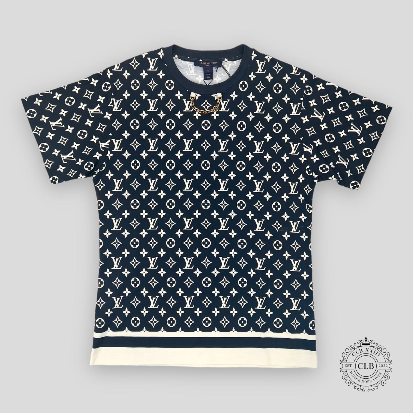 LOUIS VUITTON STRIPE ACCENT MONOGRAM T-SHIRT - DARK NAVY