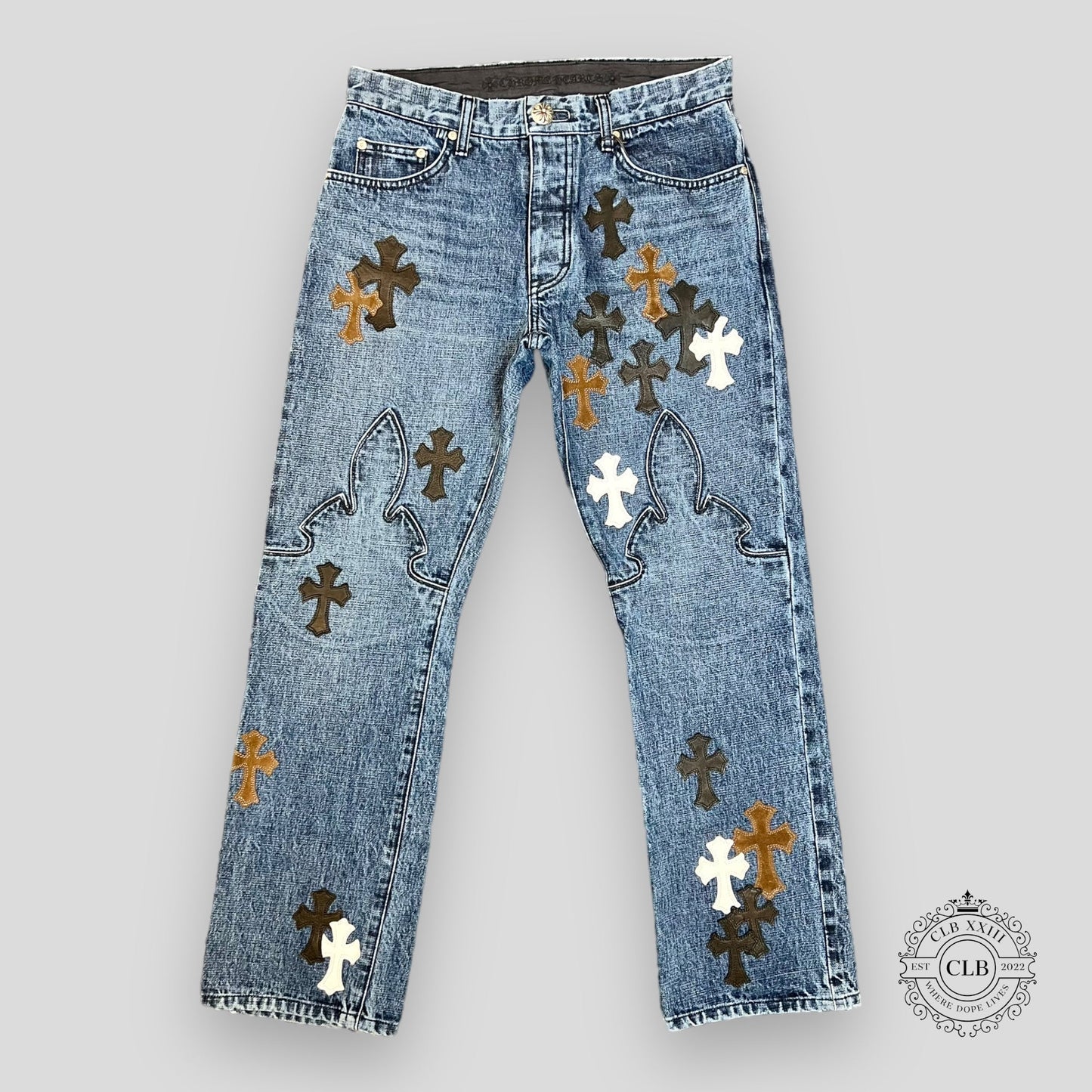 CHROME HEARTS FLEUR KNEE DENIM JEANS