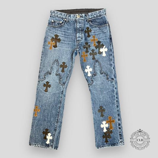 CHROME HEARTS FLEUR KNEE DENIM JEANS