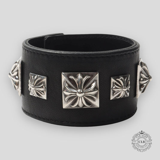 CHROME HEARTS WIDE LEATHER BRACELET - BLACK
