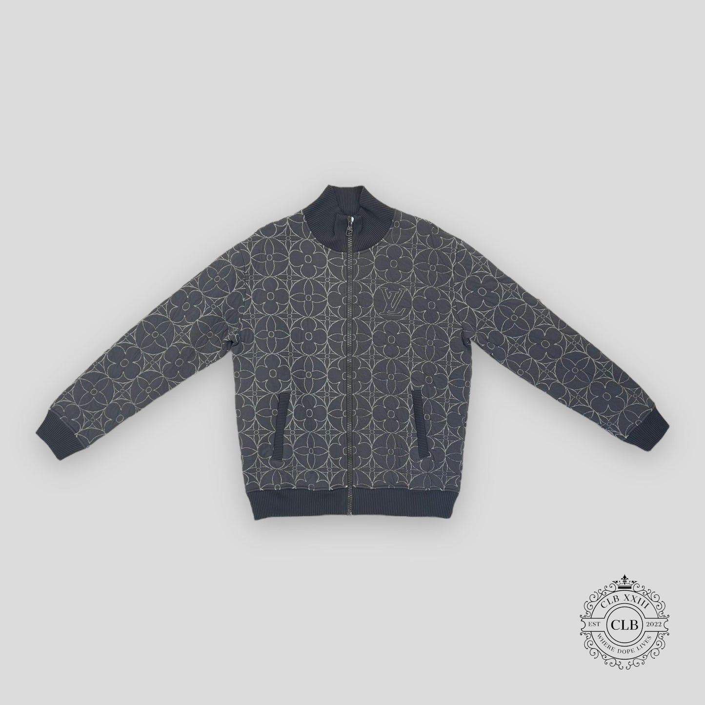 LOUIS VUITTON ZIP THROUGH MONOGRAM FLOWER JACKET - GREY