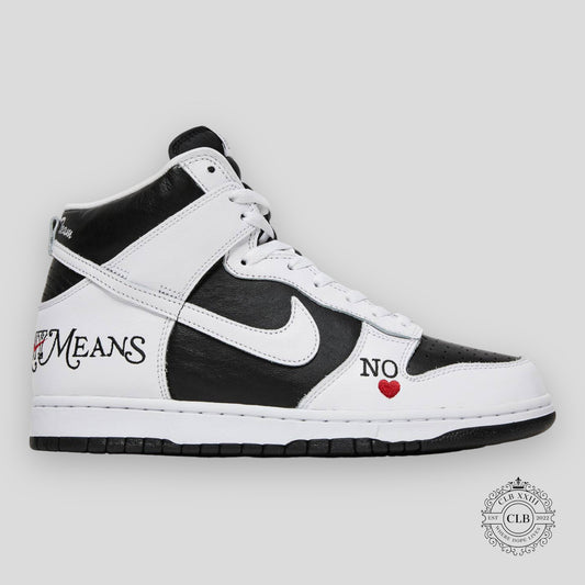 NIKE SB DUNK HIGH X SUPREME "BY ANY MEANS - BLACK & WHITE"